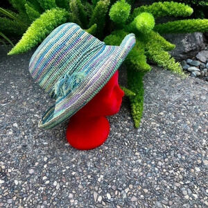 August Multi-Colored Wide Brim Packable Straw Sun Hat